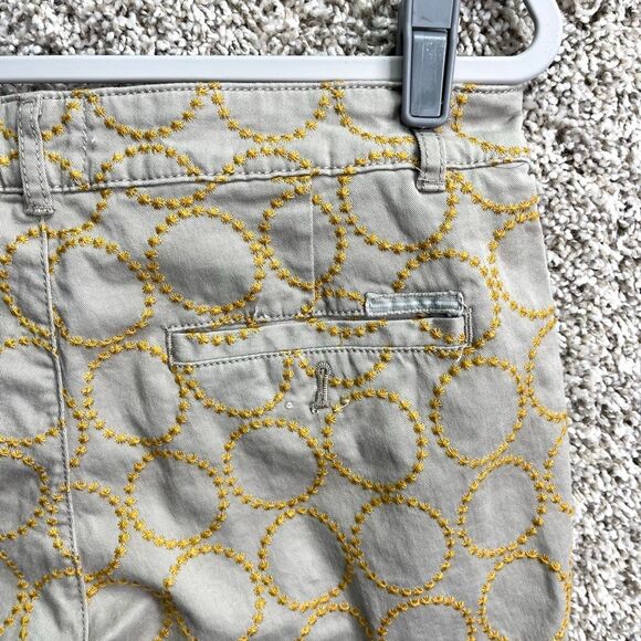 Anthropologie Pants Women’s 29 Tan & Yellow Embroidered Circle Relaxed Chino - Picture 5 of 10